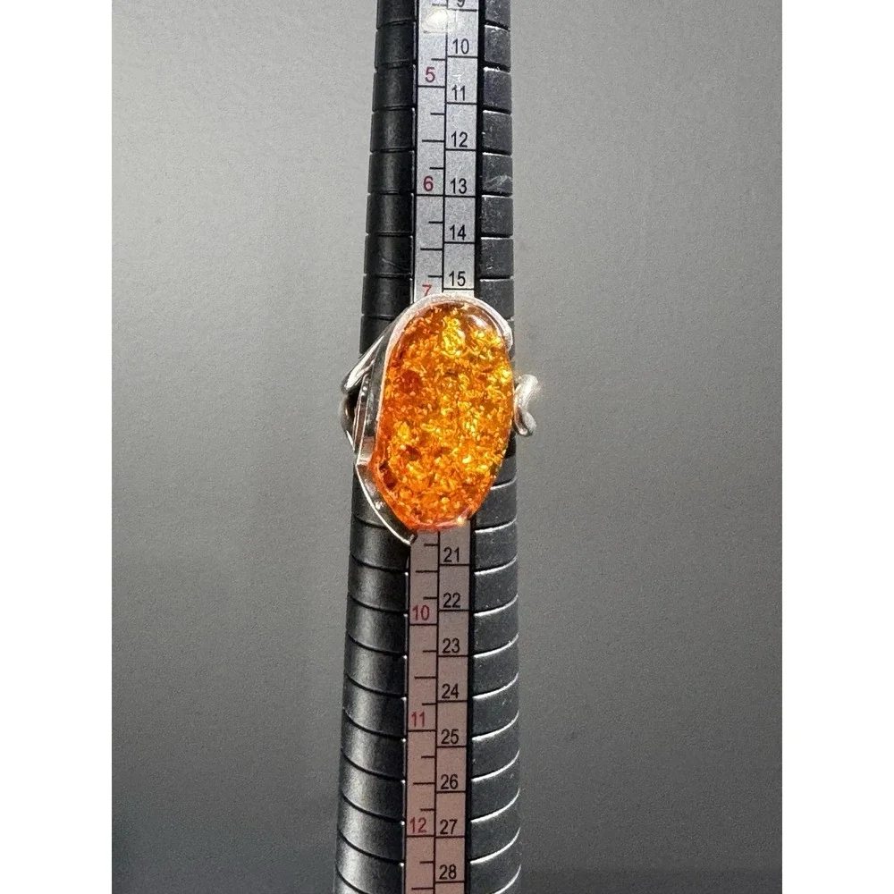Vintage 925 Sterling Silver & Baltic Amber‎ Ring Sz 8 ADJUSTABLE